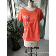 Оранжевый Блестящий Красочный Цветок Печатных Дамы T-Рубашки Одежда